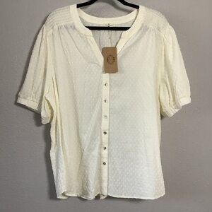 New with Tags Mason Belle Cream Cottagecore Coastal Cowgirl Button Up Blouse 3X